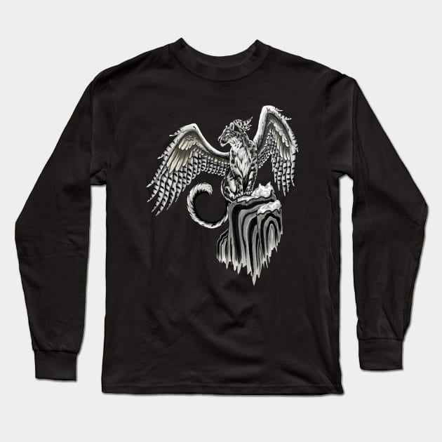 Winged Snow Leopard Long Sleeve T-Shirt by Lady Lilac